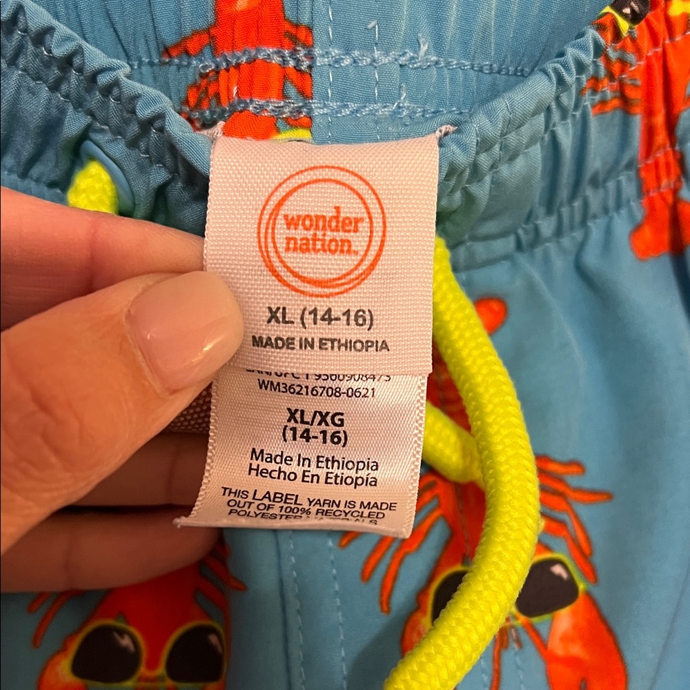 Wonder Nation Boys XL Lobster Swim Trunks Blue Orange Beach Shorts 14-16 - Picture 2 of 6